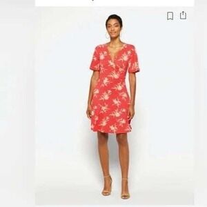 41‎ Hawthorn Coral Floral Wrap V Neck Short Sleeve Surplice Dress Size M